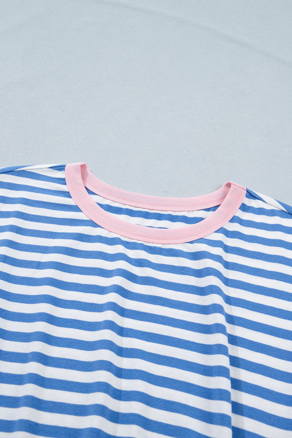 Sky Blue Stripe Nautical Tie Contrast Trim Round Neck T Shirt Mini Dress