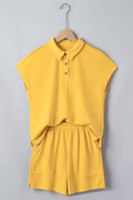 Banana Cream Loose Polo Tee Elastic Waist 2pcs Short Set