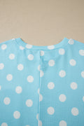 Sky Blue Twisted Rib Polka Dot Print Plus Size T Shirt
