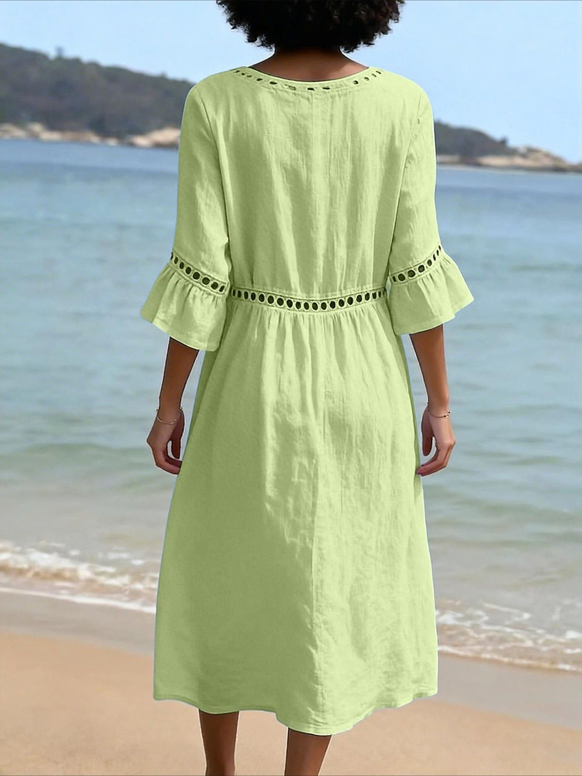 Color Retro Laced Lace Short Sleeve Round Neck Dress