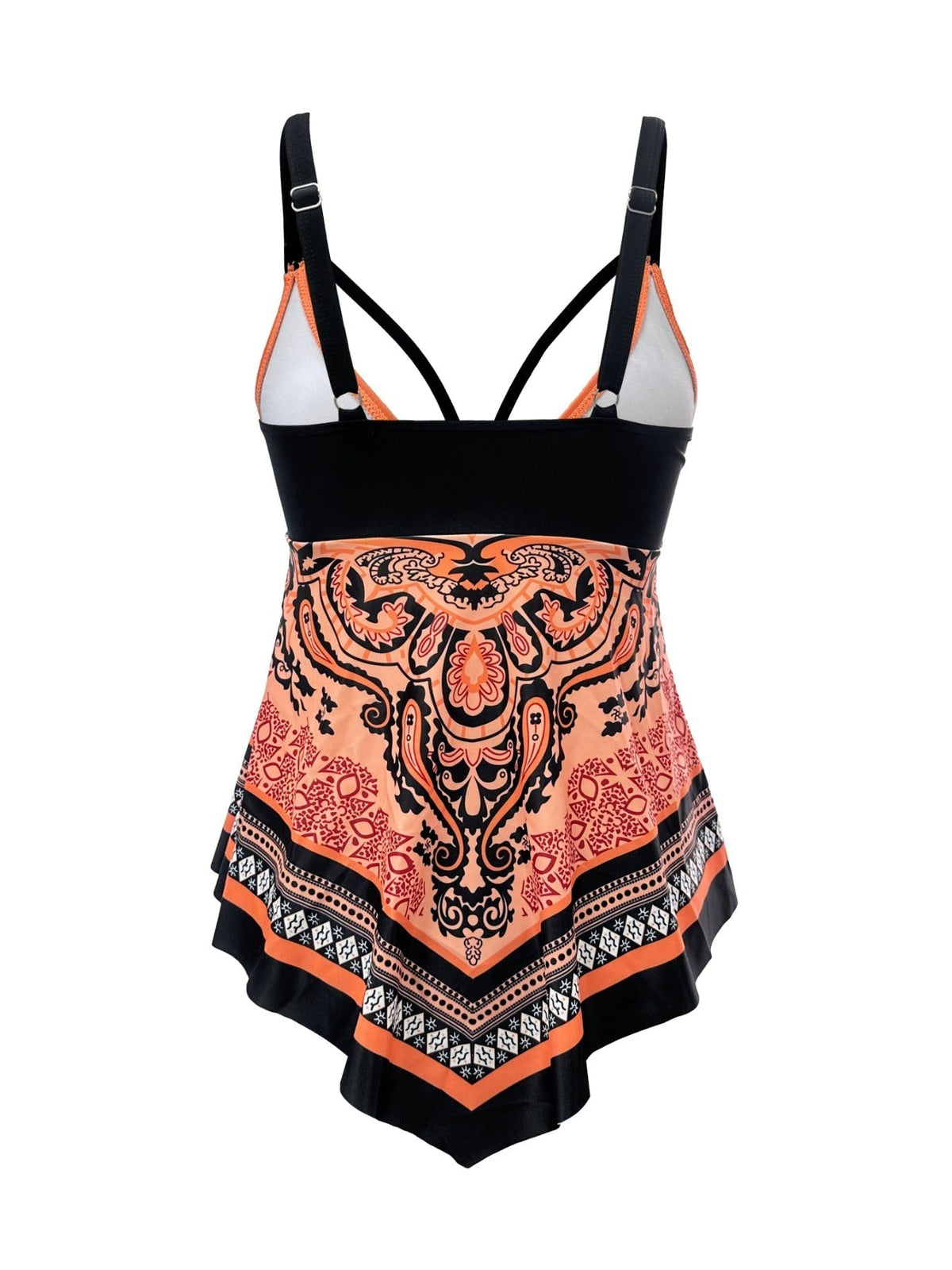 Tribal Print 2 Piece Set Tankini, V Neck Hanky Hem High Cut Swimsuits