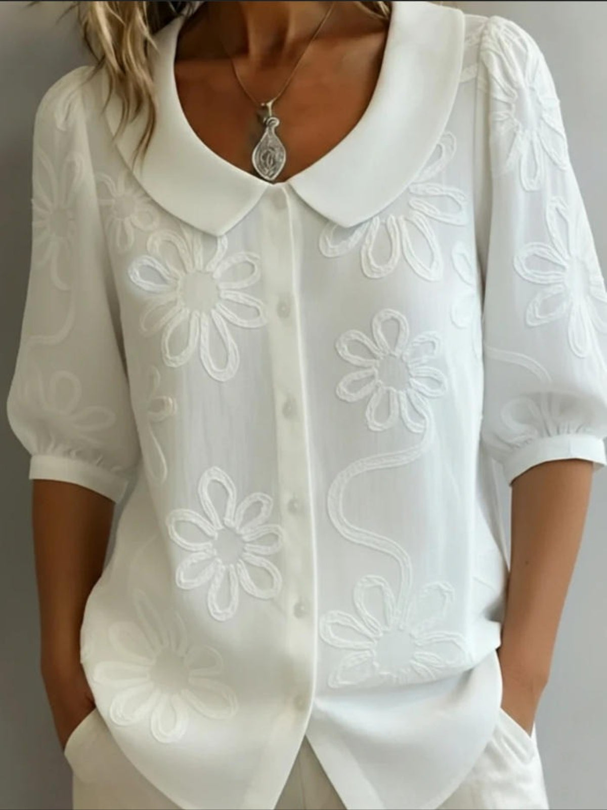 Crew Neck Short Sleeve Embroidery Patterns Regular Loose Shirt
