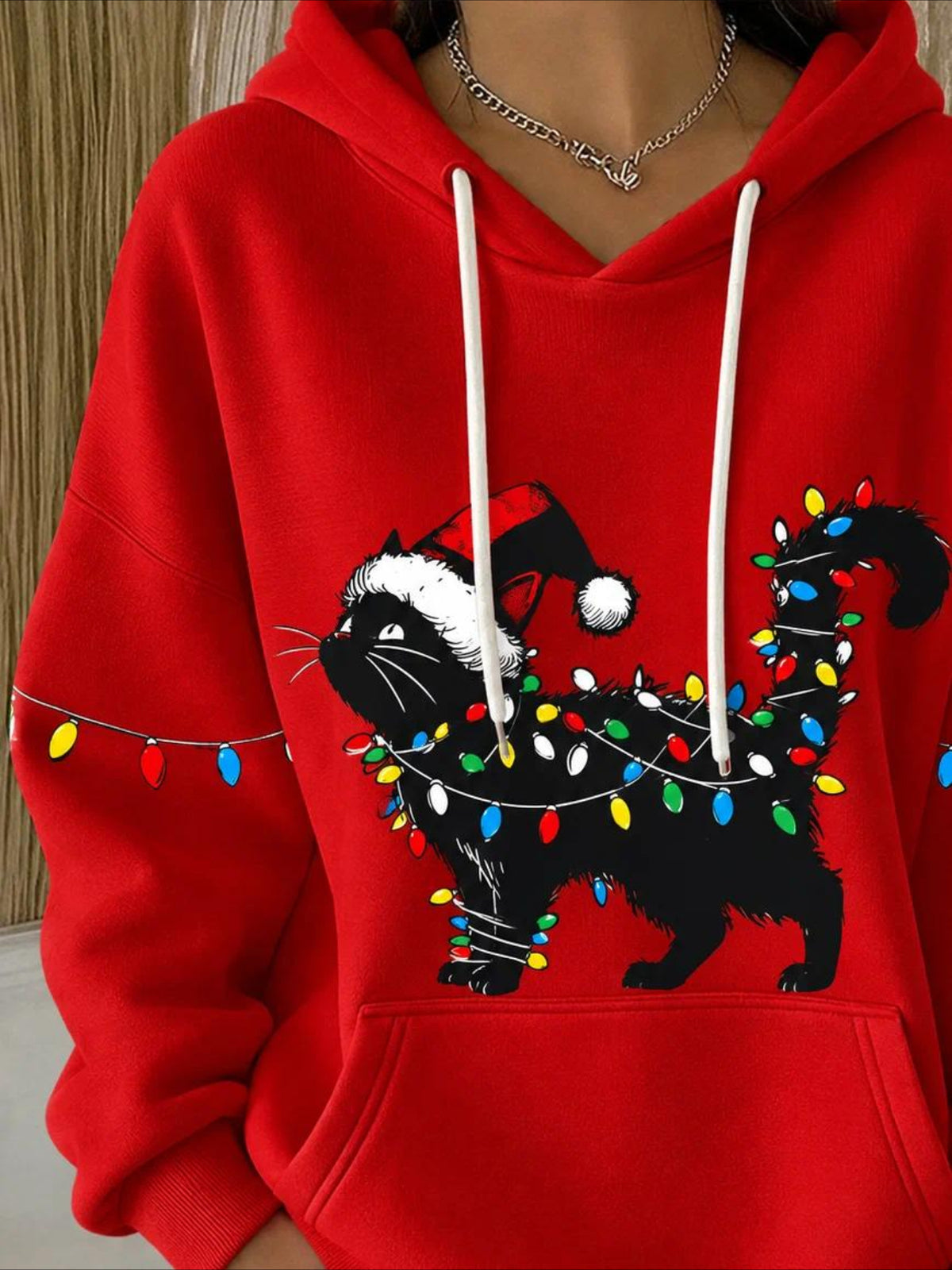 Christmas & Cat Long Sleeve Vintage Spring/Fall Hoodie