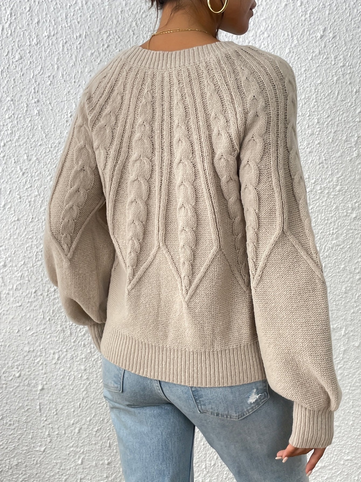 Casual Pullover Chic Knit Lantern Sleeves & Ruffle Detail Sweater