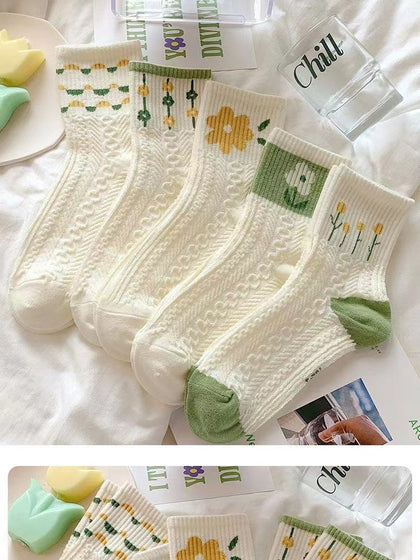 Retro Floral Socks , Texture Solid Socks