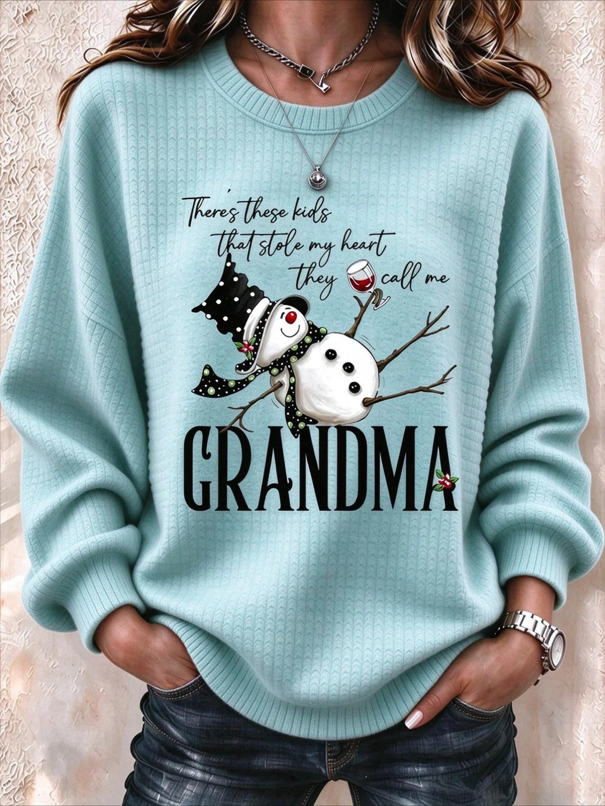 Regular Fit Crew Neck Christmas Snowman Casual Sweatshirt
