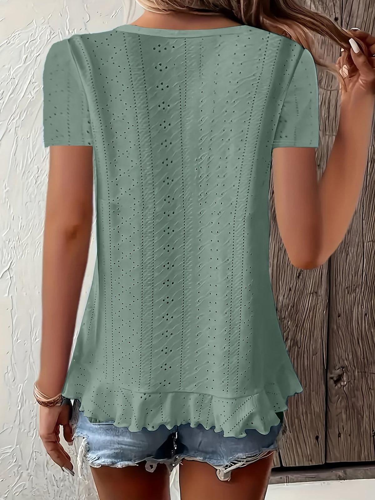 Asymmetrical Ruffle Hem Short Sleeve Round Neck T-Shirt