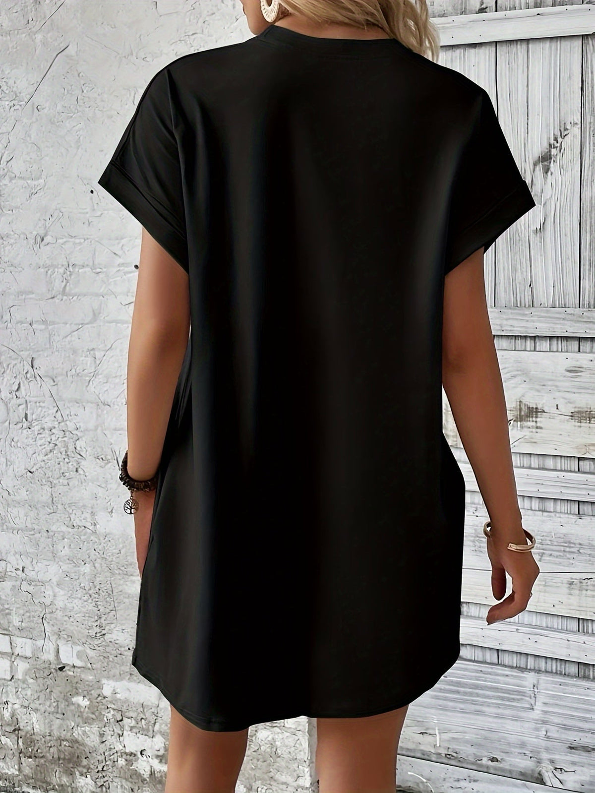 Crew Neck With Pocket Dress, Casual Short Sleeve Dress