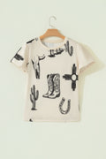 Beige Retro Western Print T Shirt