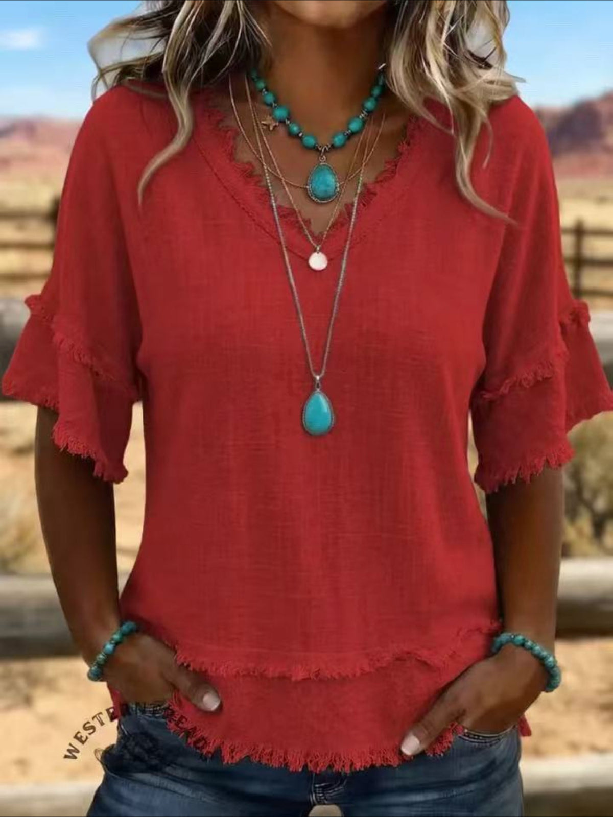 V Neck Pullover Short Sleeve Loose Casual Blouse