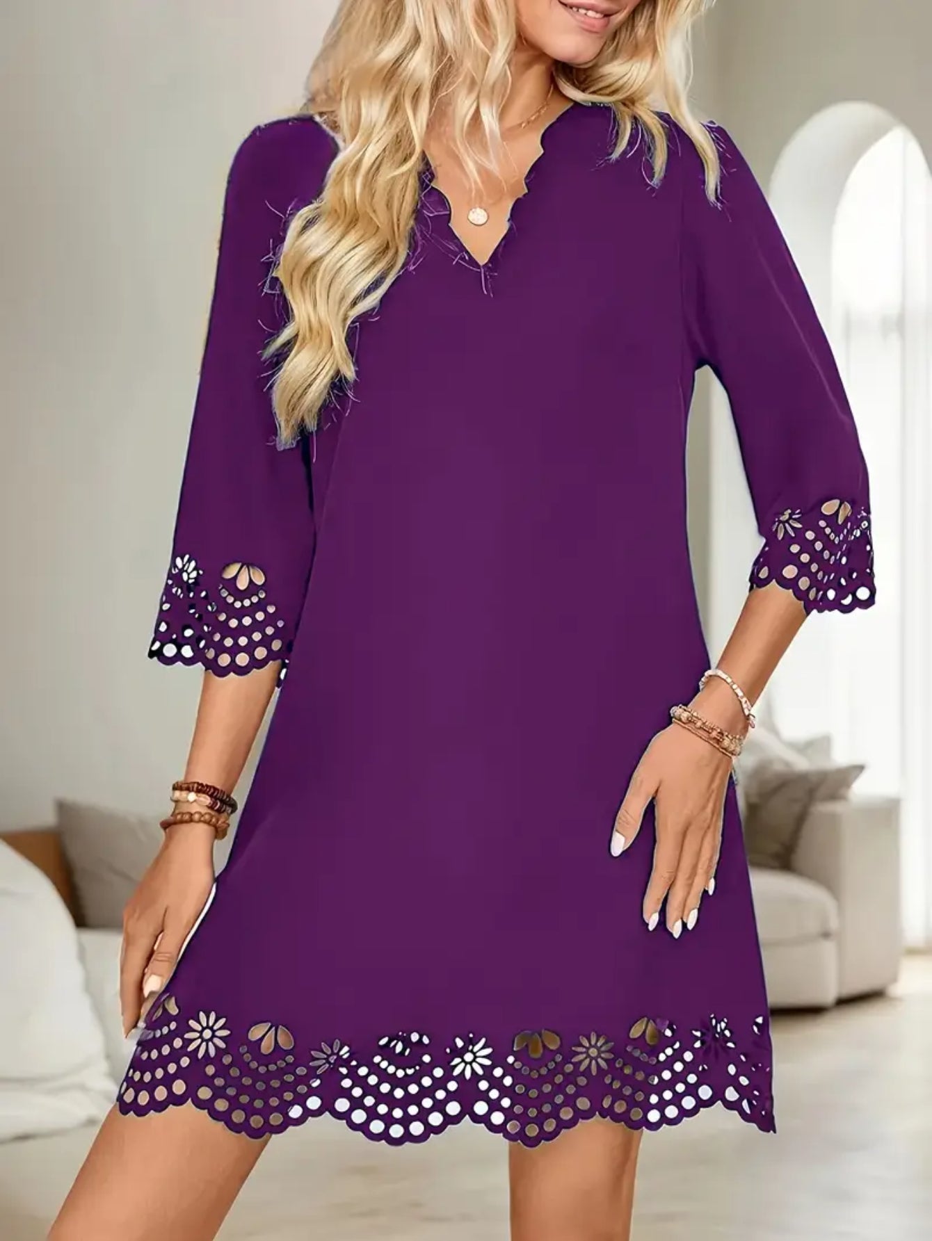 Elegant Slimming A-Line V-Neck Long Sleeve Dress