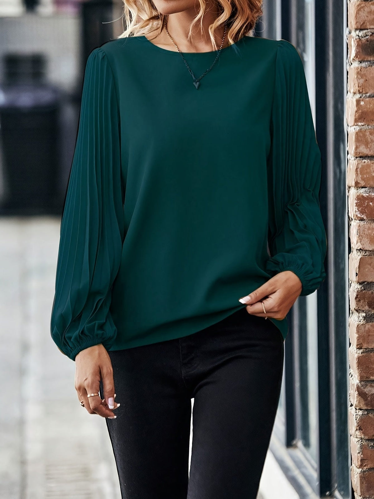 Elegant Round Neck Long Sleeve Blouse - Women's Polyester Shirt for Mature Ladies - Machine Washable, Non