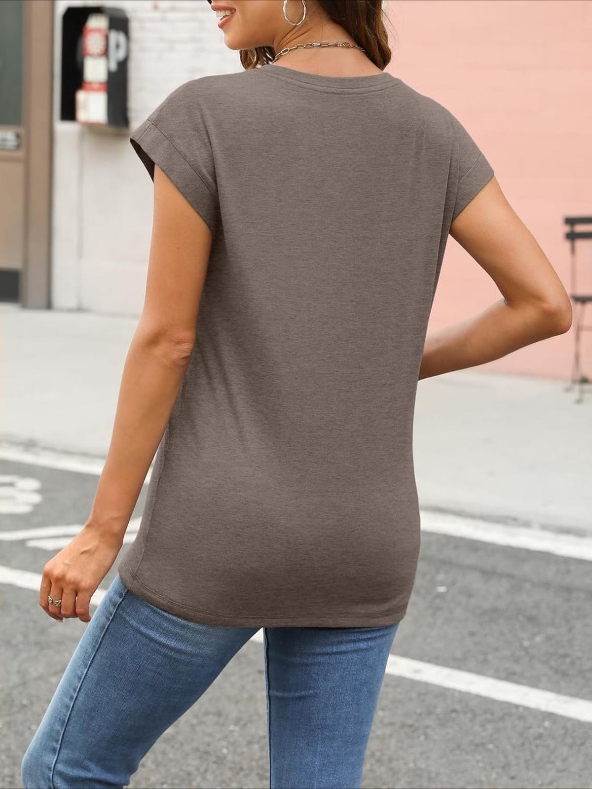 Solid Color Round Neck Cap Sleeve T Shirts