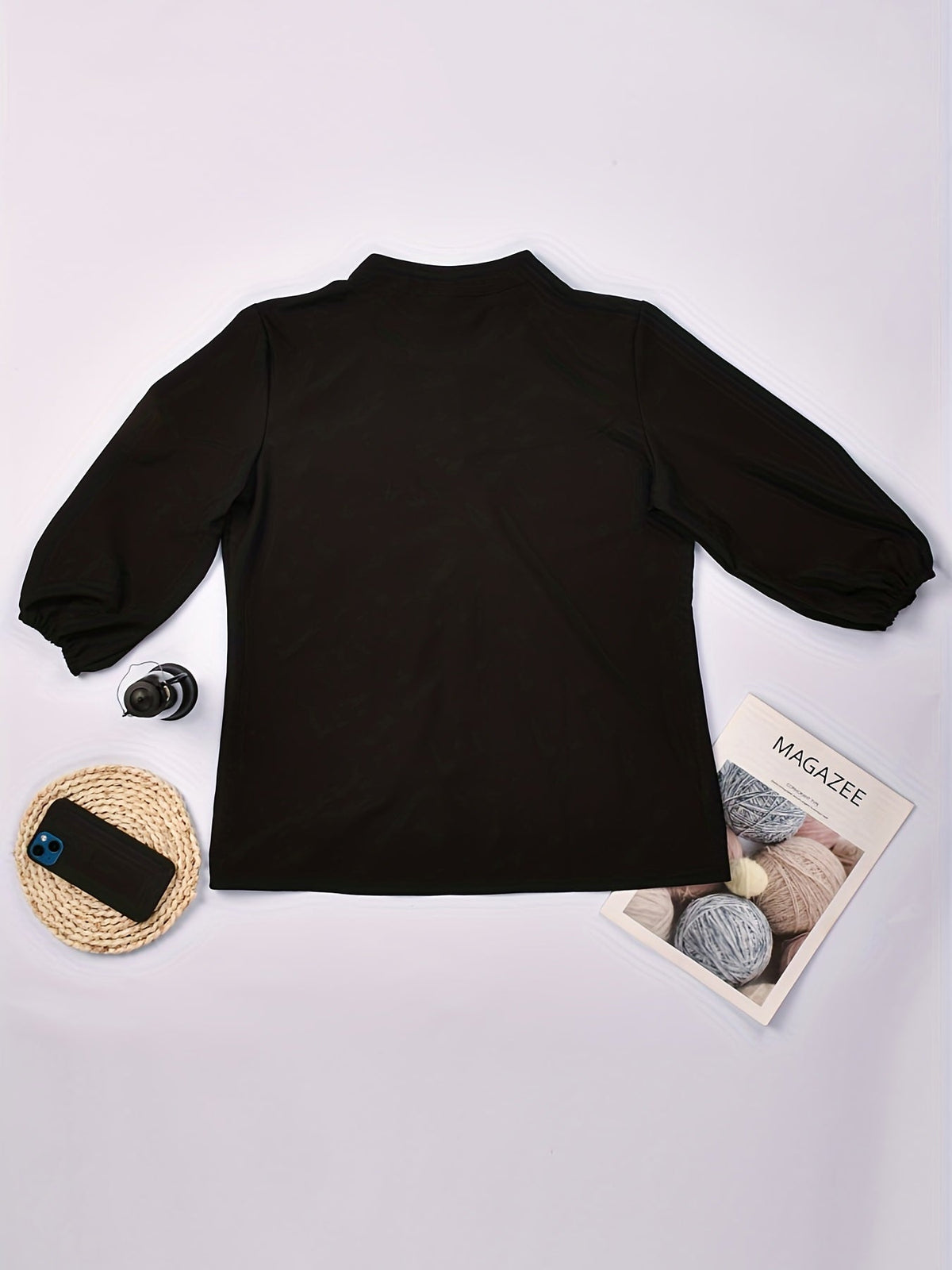 Solid Button Front Blouse, Casual Stand Collar Long Sleeve Blouse