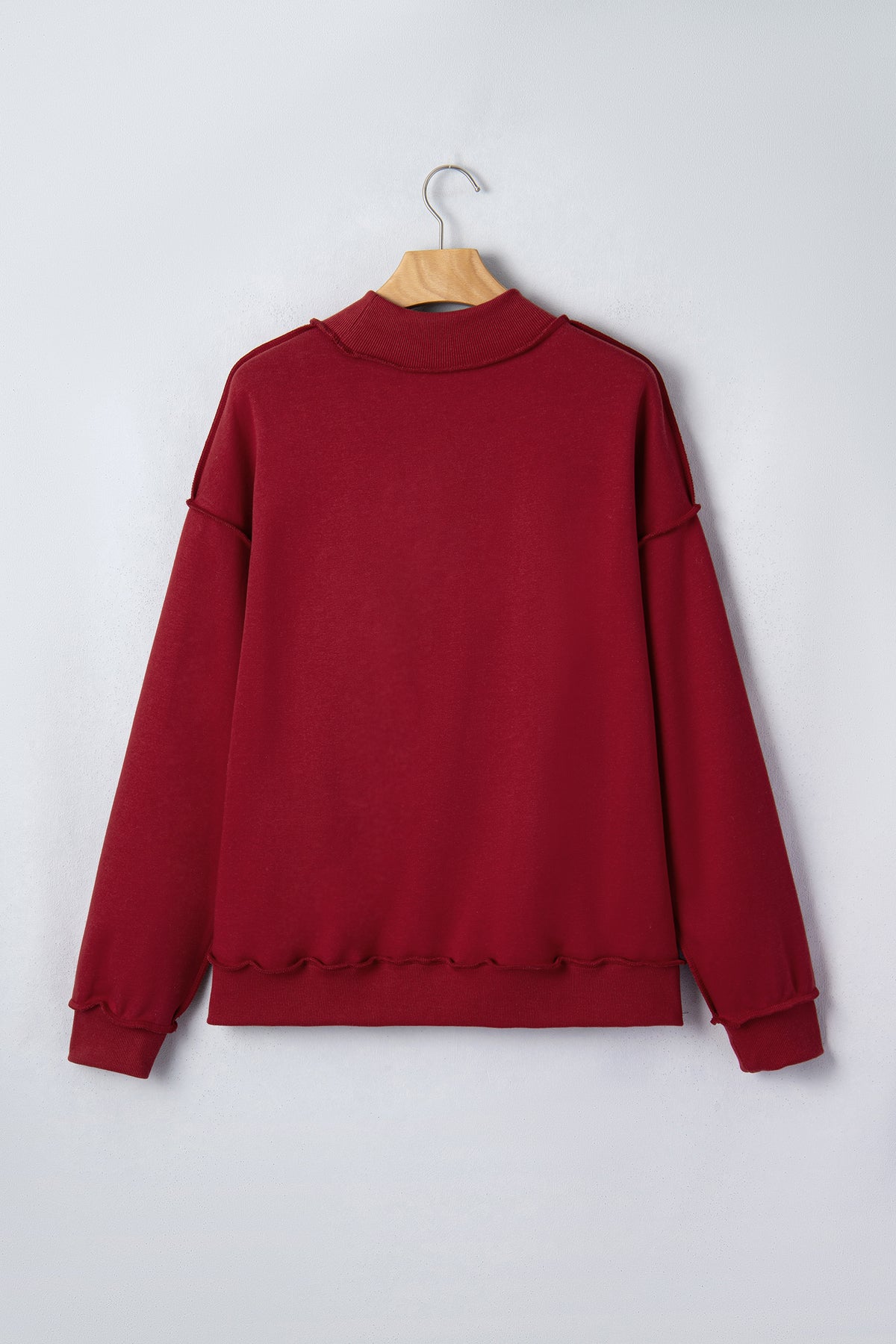 Red Dahlia Oversize Drop Shoulder Reversible Mock Neck Sweatshirt