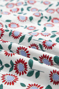 Red Cute Sunflower Printed Striped Patchwork Trim Flutter Sleeve Long Dress