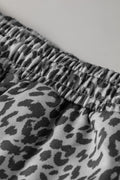Gray Leopard Print Star Patched Drawstring Elastic Waist Jogger Pants
