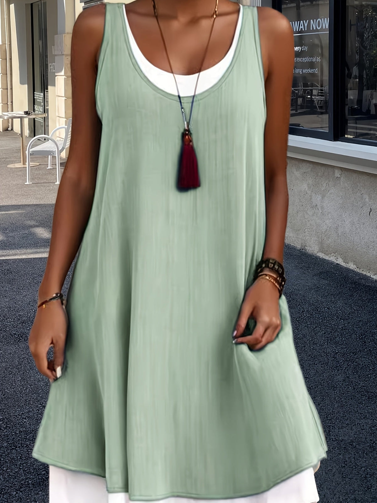 Casual Sleeveless Fake Two-Piece Loose Vest Dress