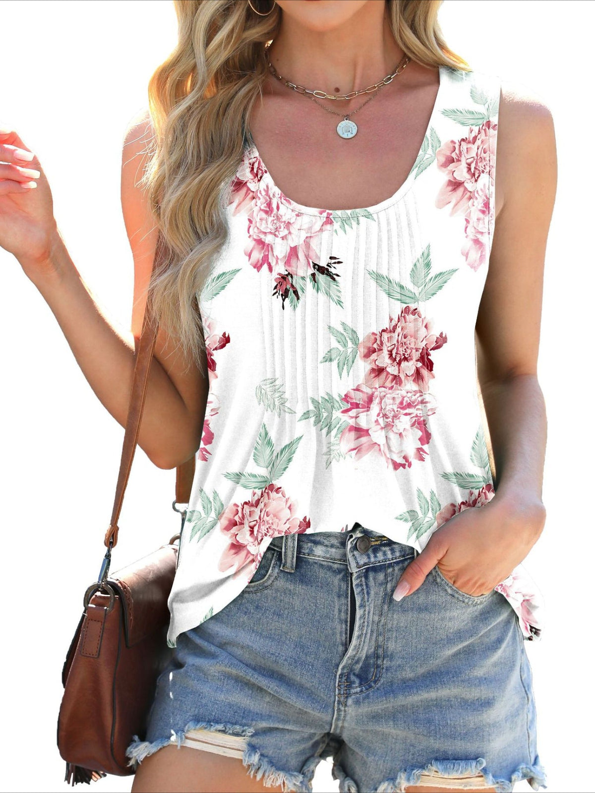 Spring And Summer New Round Neck Tie Dye Printed Loose Sleeveless T-shirt Vest