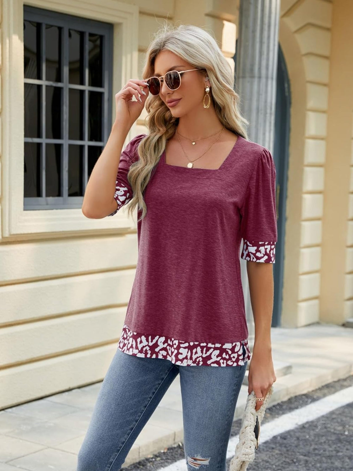 Square Neck Loose Fit Casual Half Sleeve T-Shirt