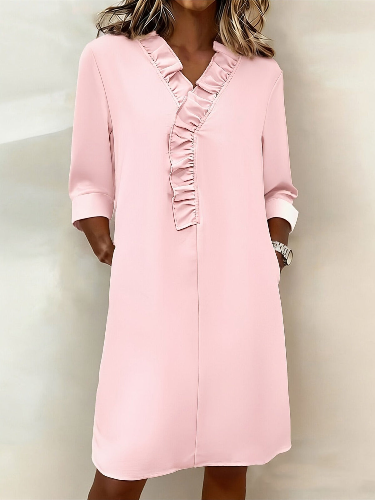 Gentle Style Elegant Commuter Solid Color Versatile Midi Dress