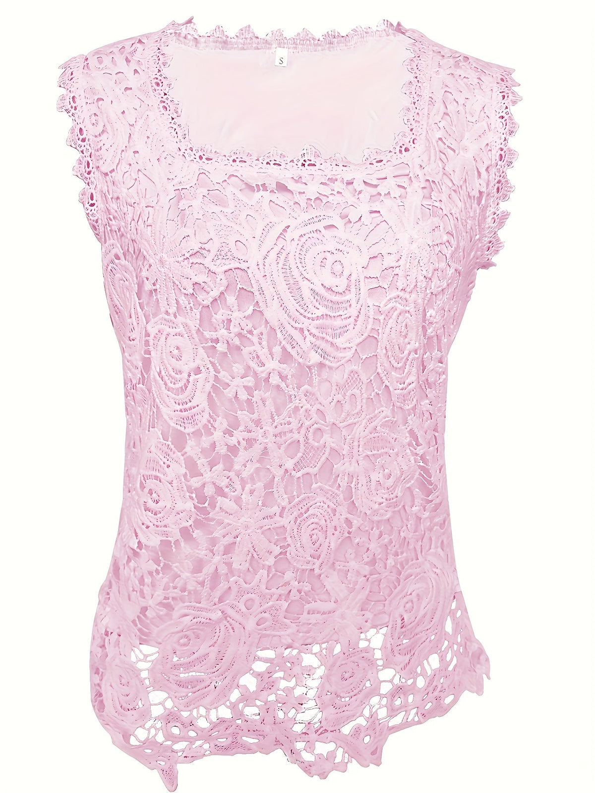 Sleeveless Lace Floral Square Neck Tank Top