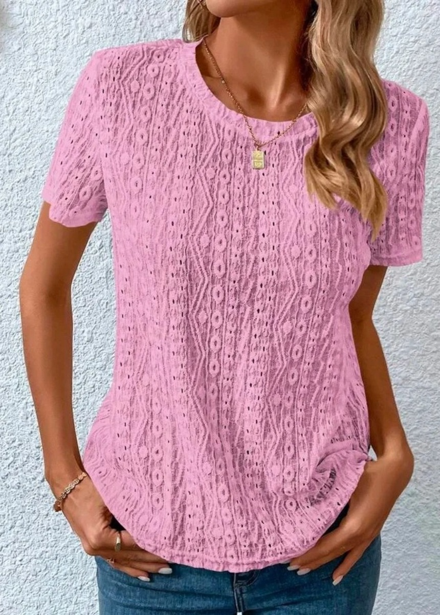 Hollow Out Vintage Lace Hole Loose Casual Short Sleeve T-Shirt