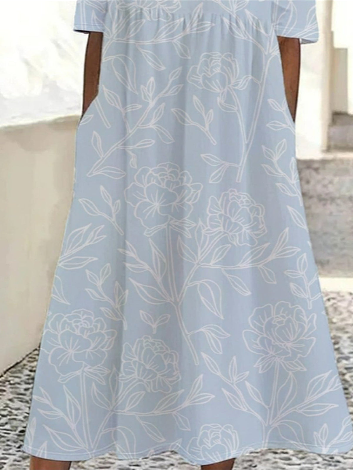 Floral Printing Crew Neck Short Sleeve H-Line Dress