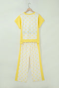 Yellow Color Block Patchwork Polka Dot Wide Leg Pant Set