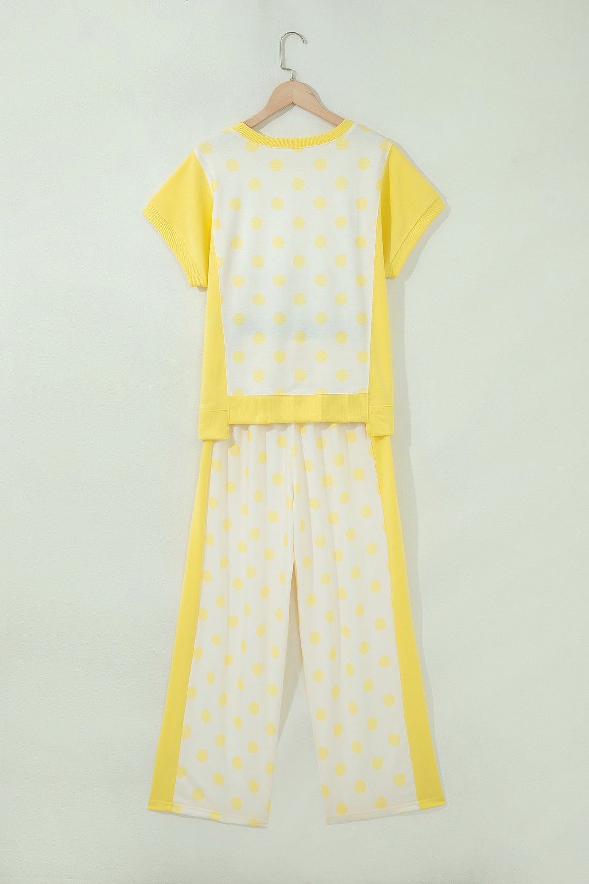 Yellow Color Block Patchwork Polka Dot Wide Leg Pant Set