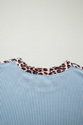 Sky Blue Leopard Trim Twist Ribbed Short Set