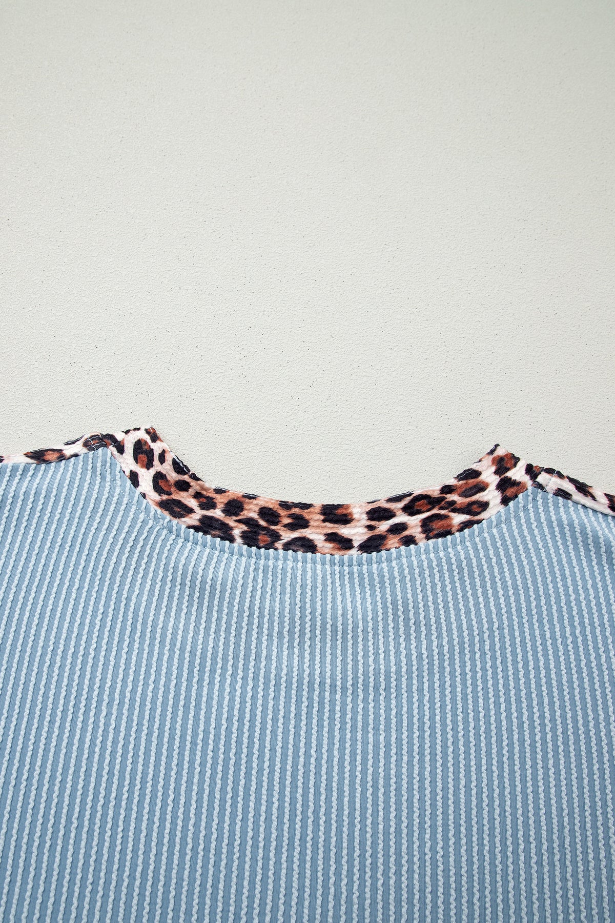 Sky Blue Leopard Trim Twist Ribbed Short Set
