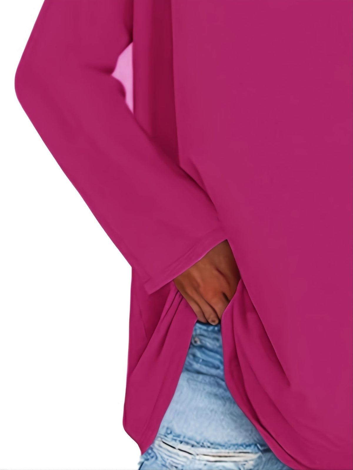 Women's Solid Color Oversized Tops, V-Neck Long Sleeve T-Shirts, Casual Loose Shirts