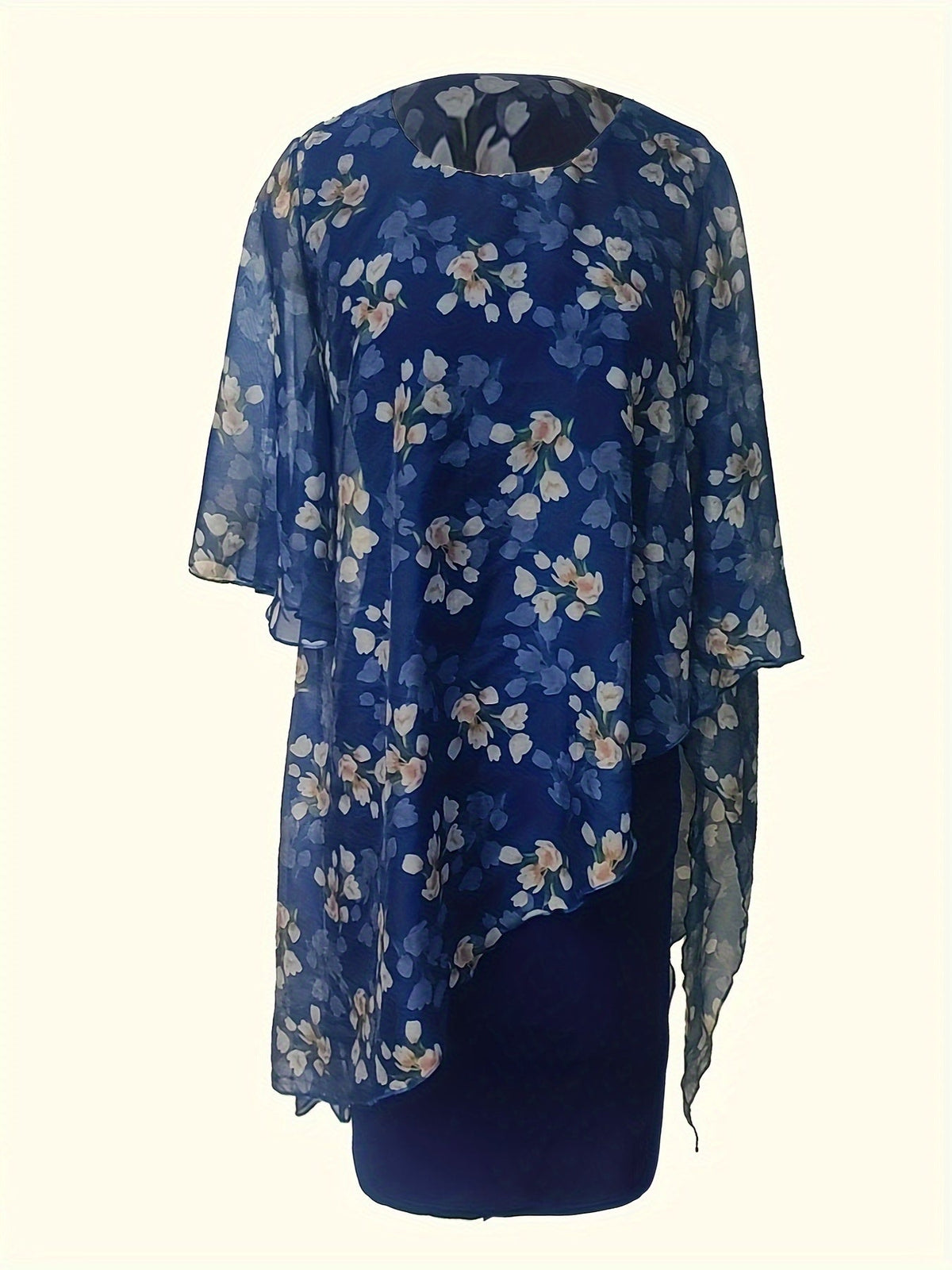 Floral Print Mesh Splicing Dress, Elegant Half Sleeve Slim Dress