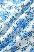 Sky Blue Floral Striped Patchwork Knot Straps 2pcs Short Set