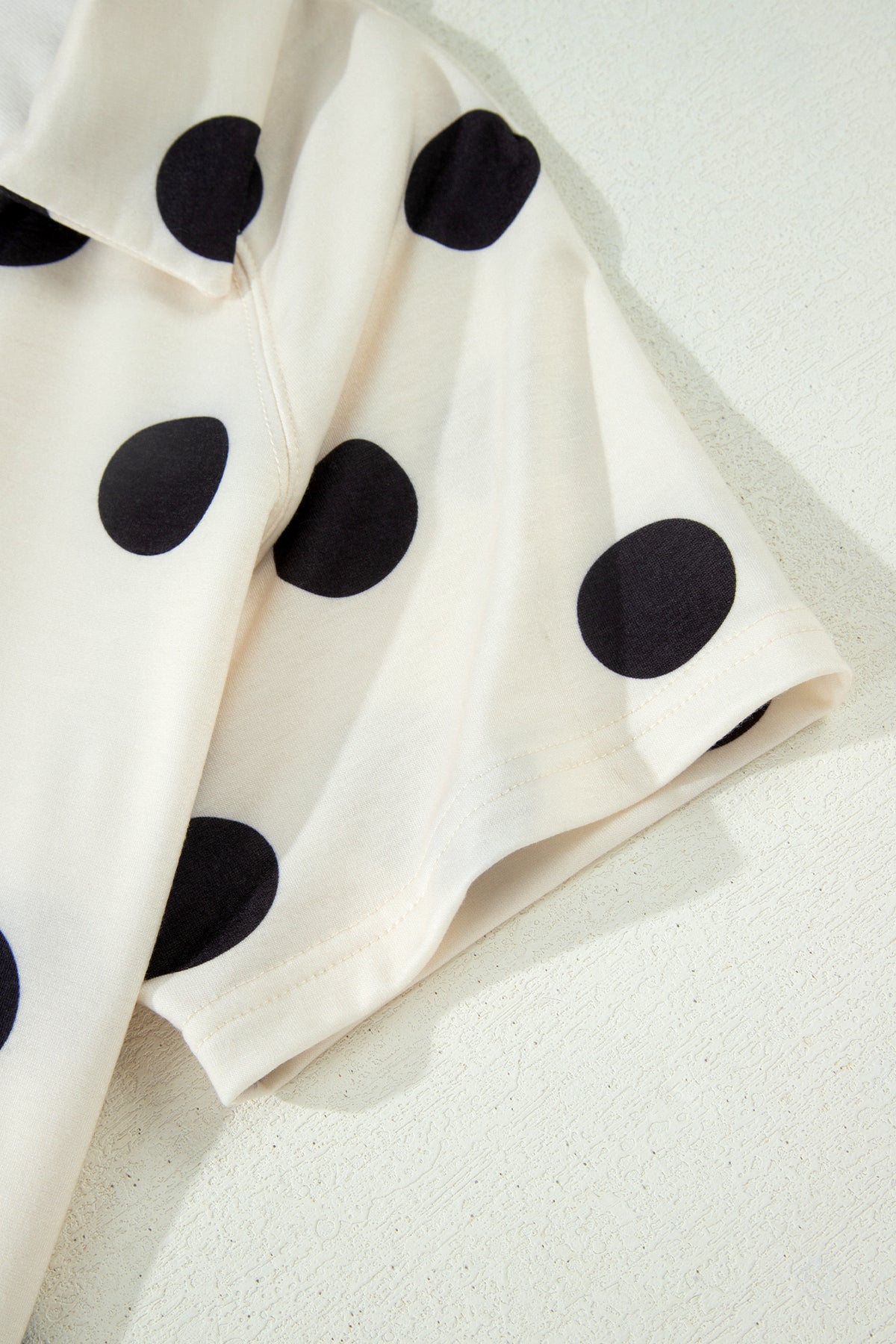 Beige Polka Dot Print V Neck Tee Short Set