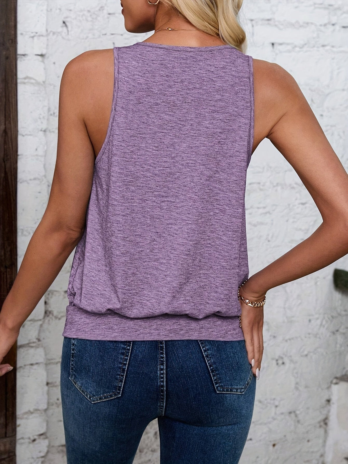 Solid Color V Neck Tank Top, Casual Sleeveless Top