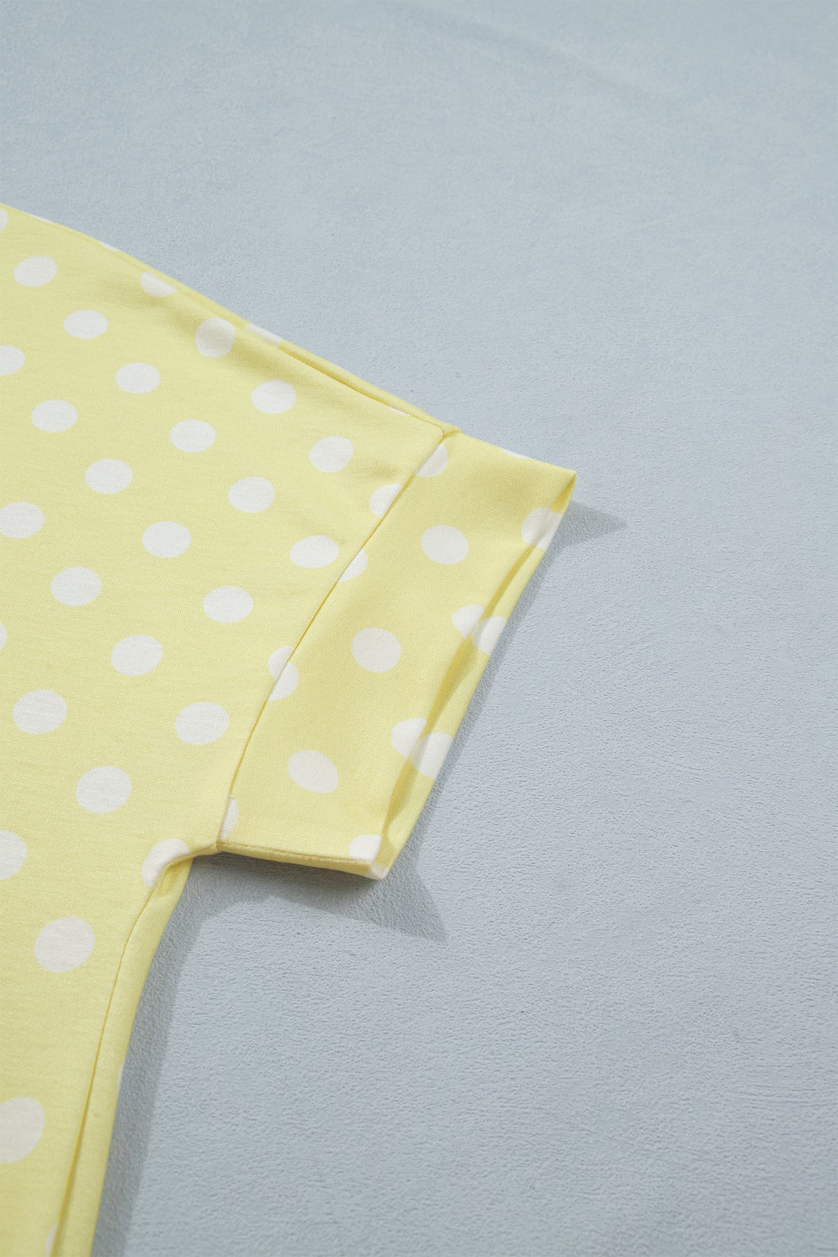 Yellow Polka Dot Print Color Block Trim Mock Neck Short Set