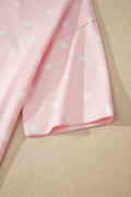 Pink Polka Dot Short Sleeve Loose Top Drawstring Shorts Set