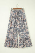Multicolour Camo Print Wide Leg Casual Pants