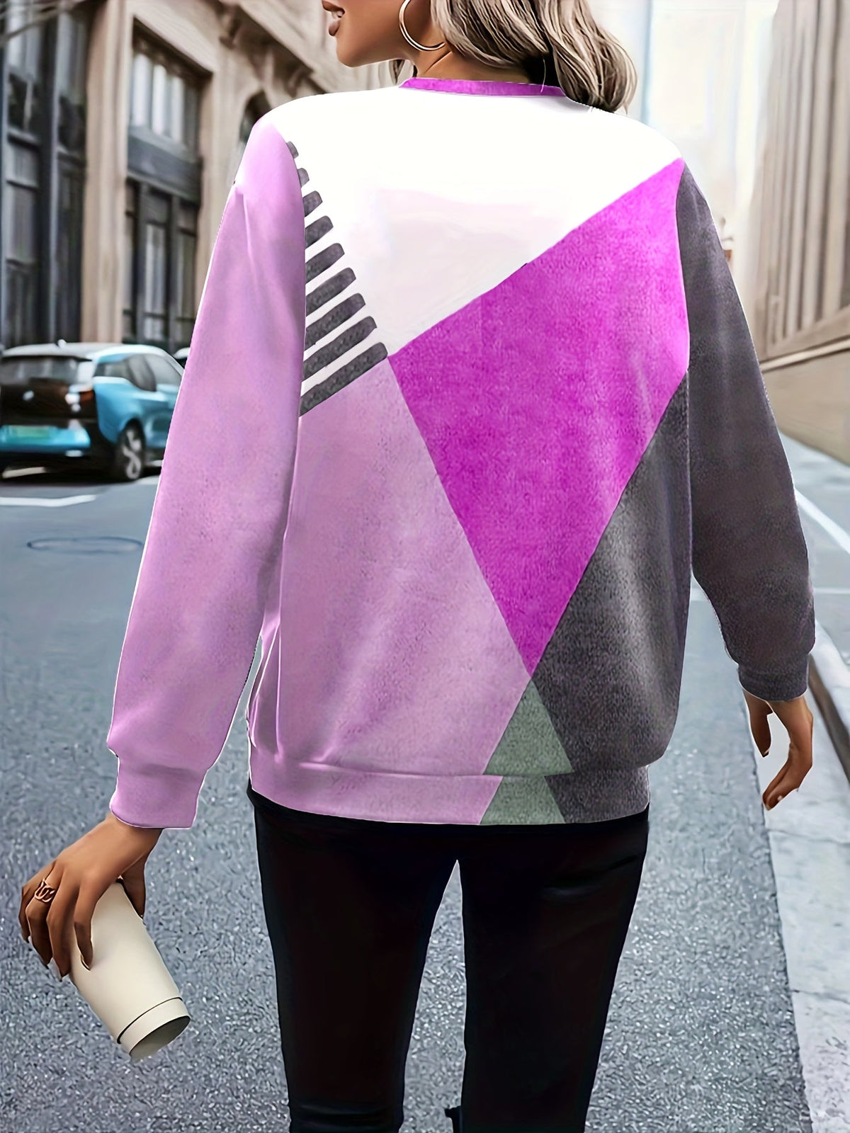 Vibrant Color Block Print Pullover Sweatshirt - Soft, Cozy, and Casual Long Sleeve Zipper Design
