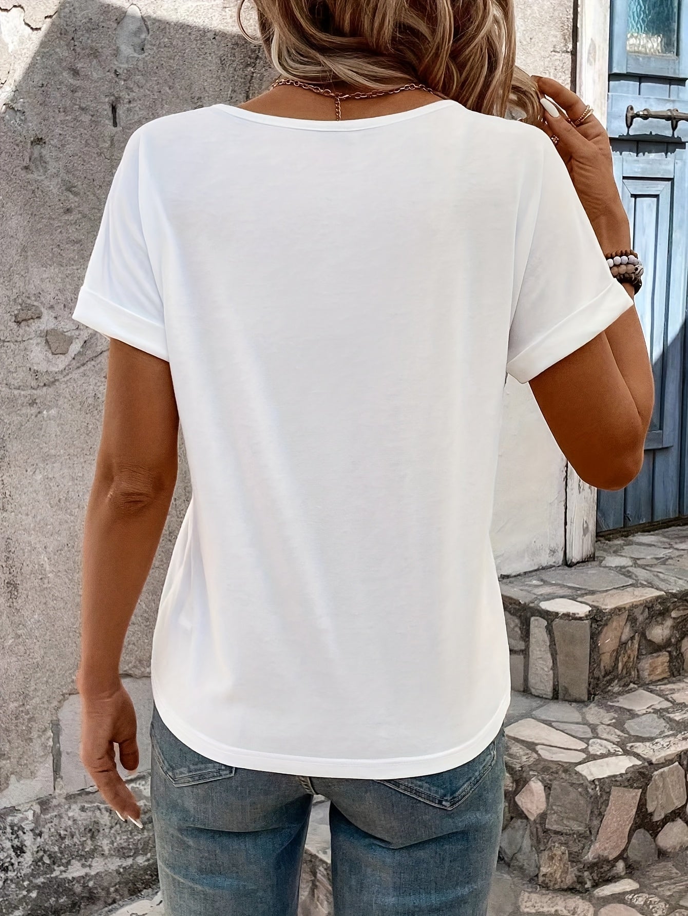 Solid Color V-Neck Short Sleeve T-Shirt