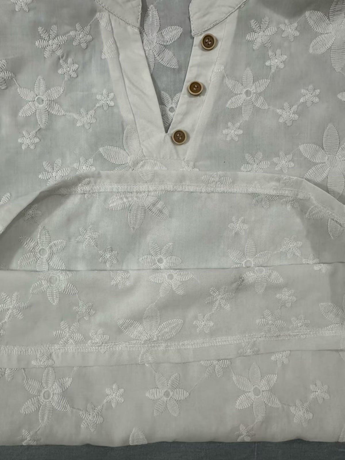 V-Neckline Comfortable Short Sleeves Classic Button Front Closure Relaxed Fit Embroidered Blouse