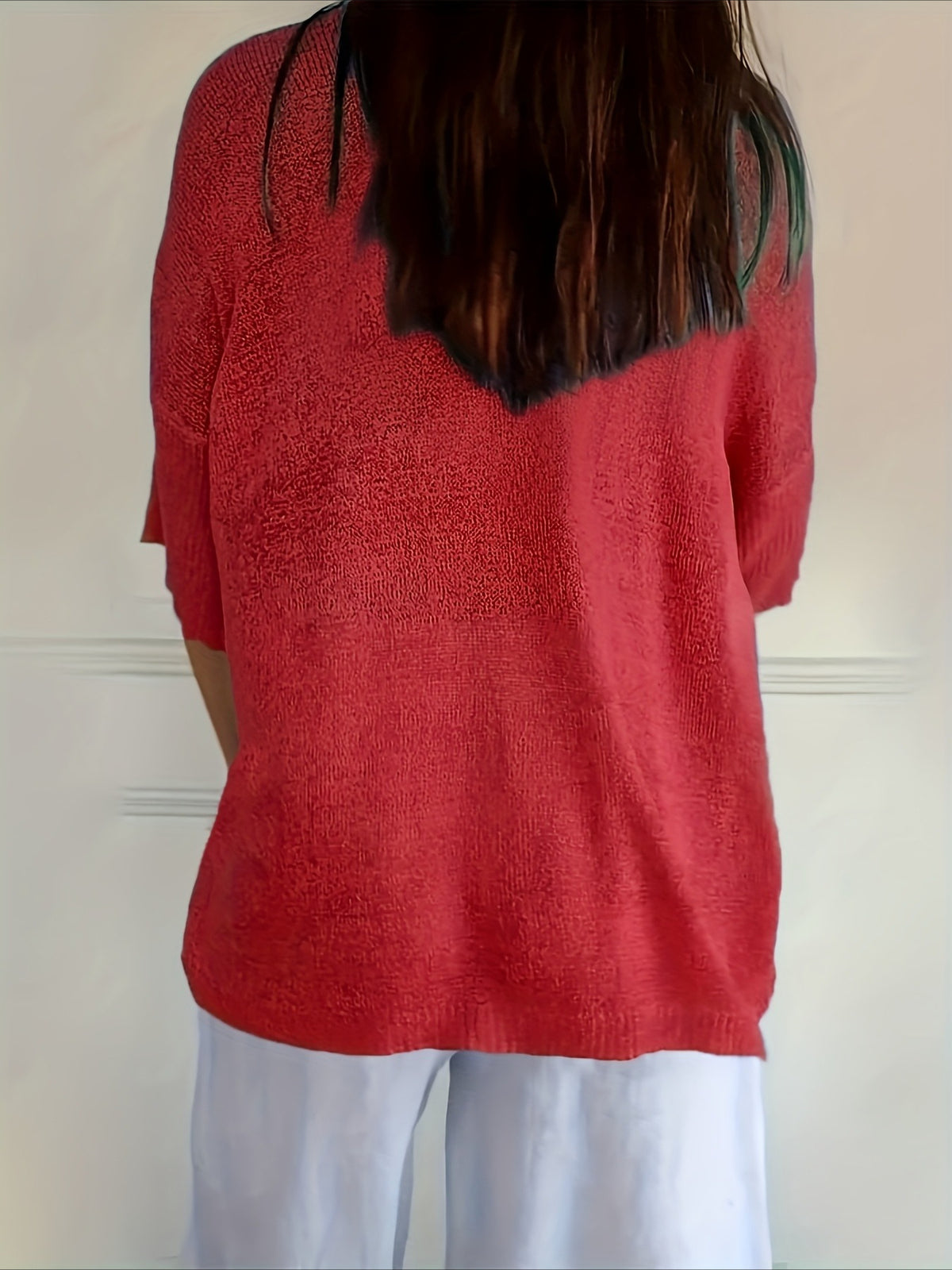 Lightweight Soft Casual 3/4 Sleeves V-Neck Sweater