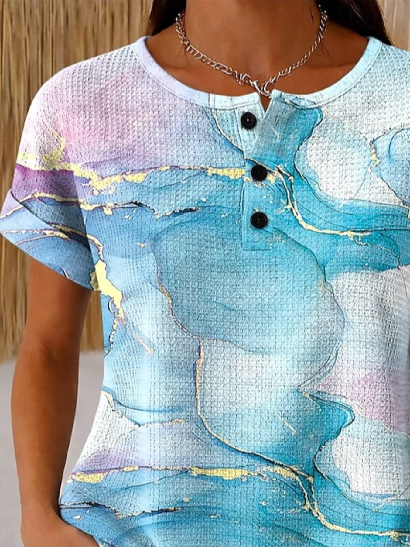 Button Short Sleeve Loose Vintage T-Shirt
