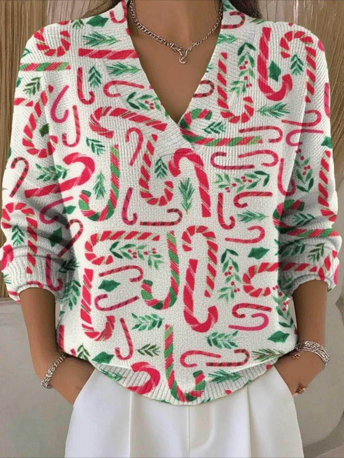 Winter Vintage Long Sleeve V Neck Sweater