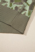 Green Camo Print Button Front Loose Sweater Vest
