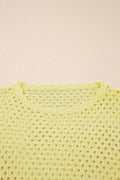 Yellow Cream Scalloped Trim Hollow Out Knit Long Sleeve Top