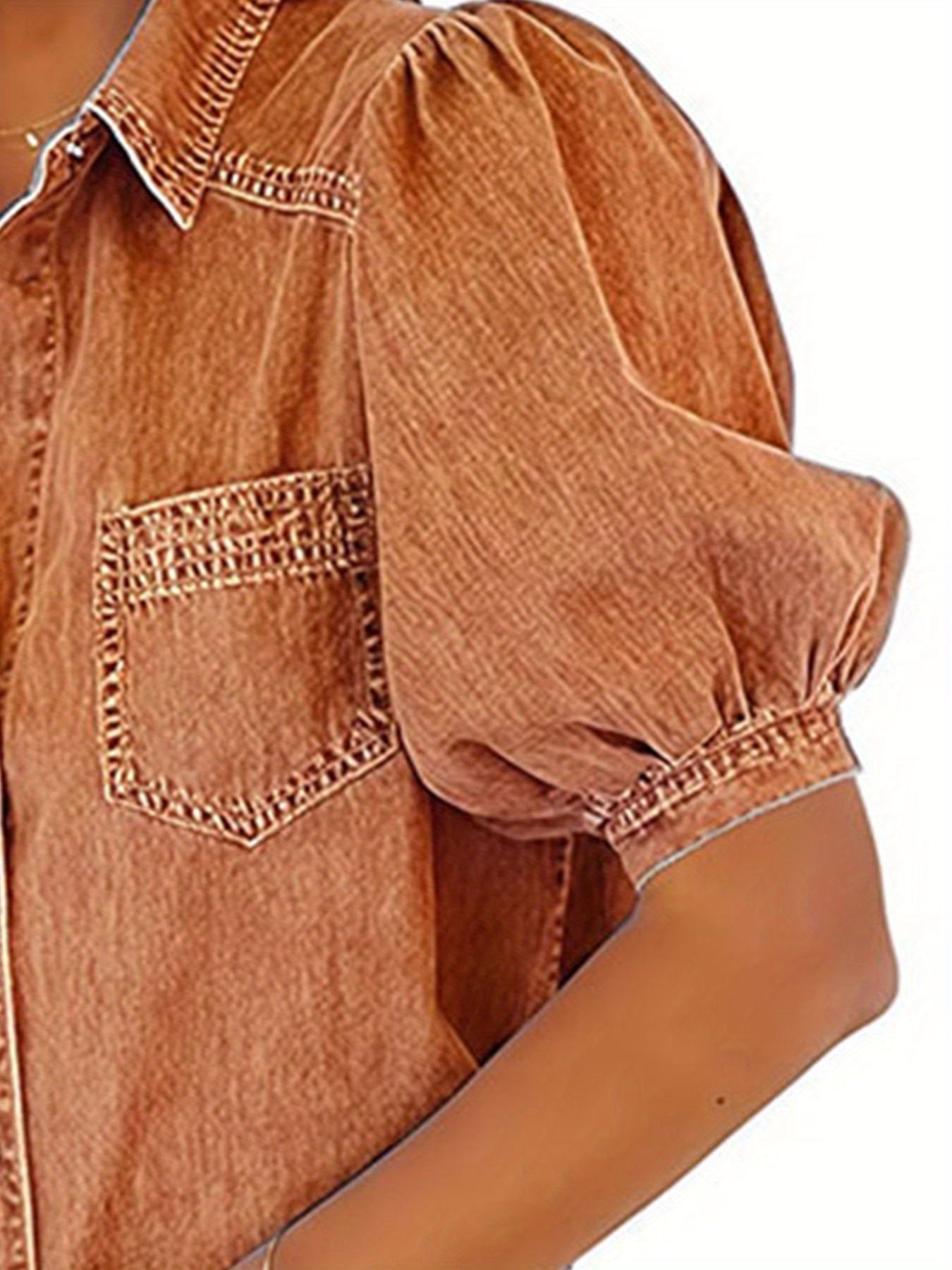 Short Sleeve Denim-Look Casual Shirt