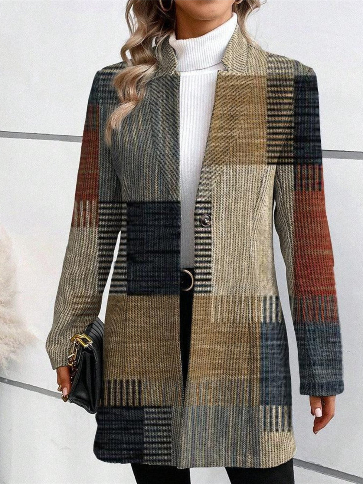 Vintage Printing Geometric Long Sleeve Stand Collar Jacket